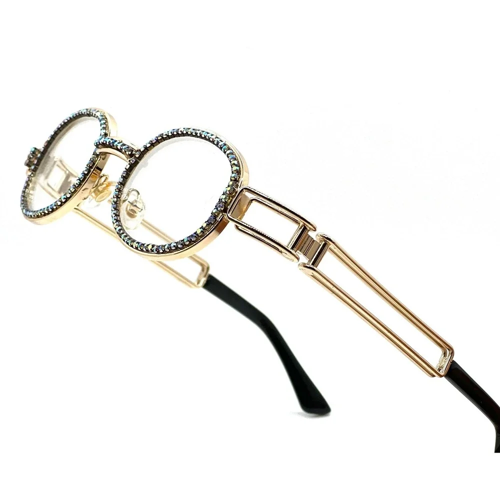 Retro Rap Fashion Clear Lens Boasts Jeweled Round Outlines Men Eyewear Glasses